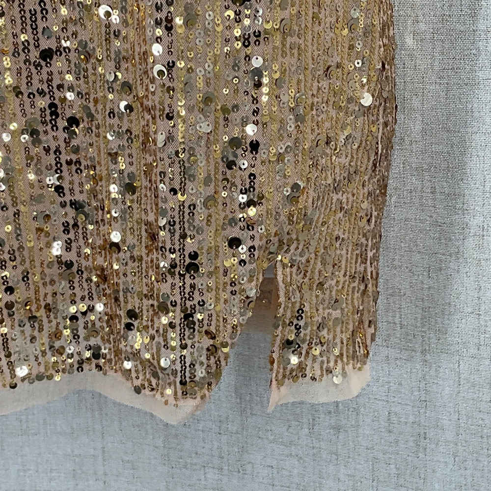 Free People Sequin Slip Dress Womens Small Gold Glam Party Mini Cocktail NEW - Picture 3 of 10